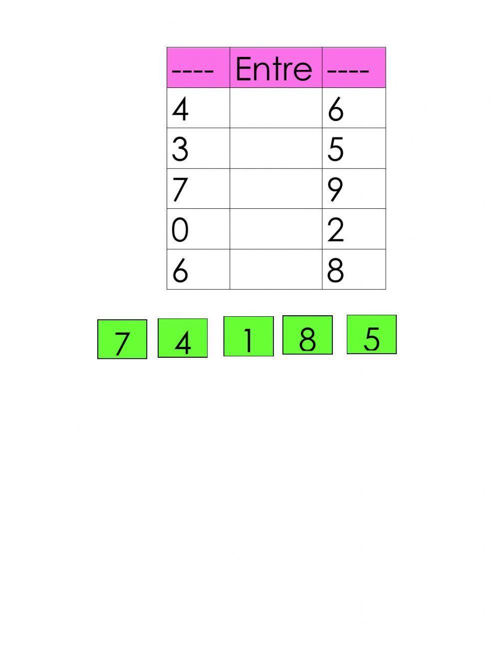 Números del 0 al 9 anterior-posterior-entre