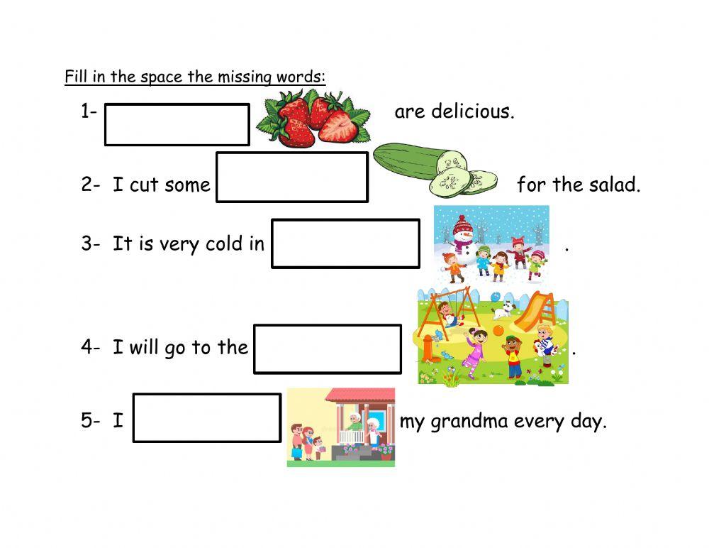 Fill in the space worksheet | Live Worksheets