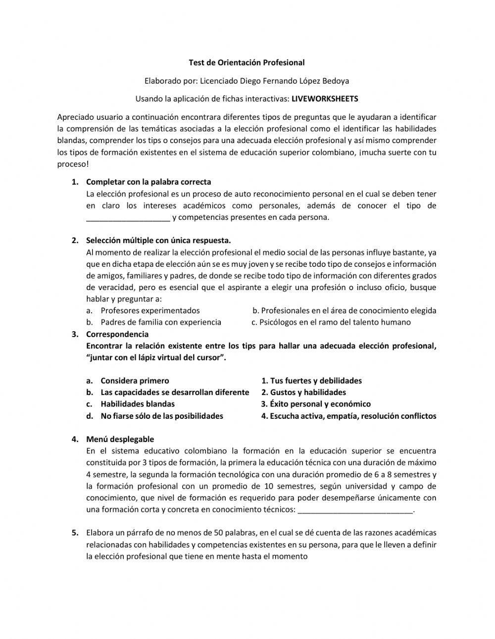 Test orientación vocacional