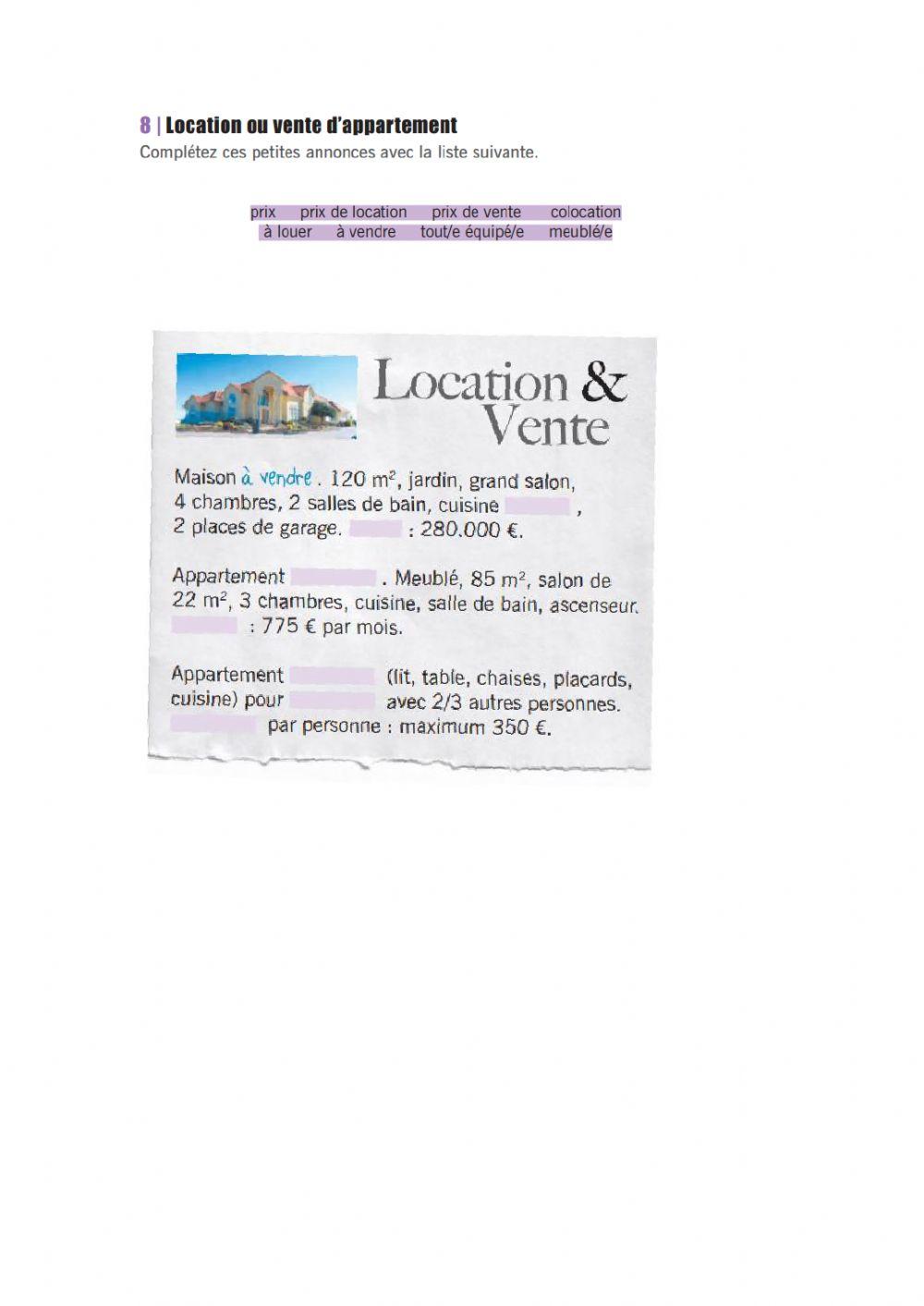 Location ou vente d'appartement