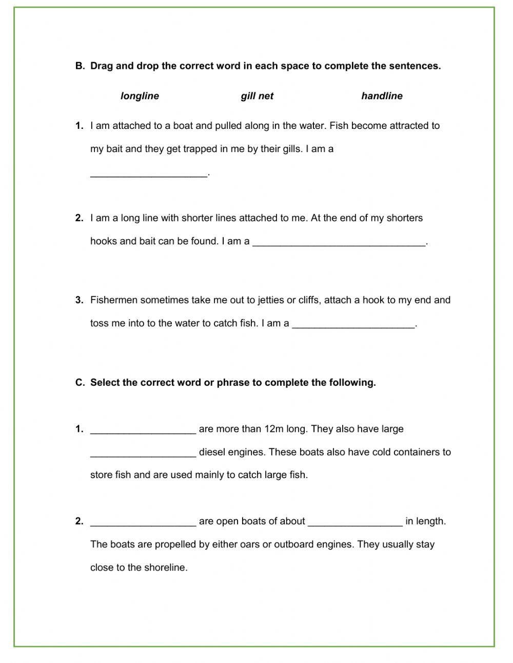 Fishing Methods and Vessels in Barbados worksheet Live Worksheets
