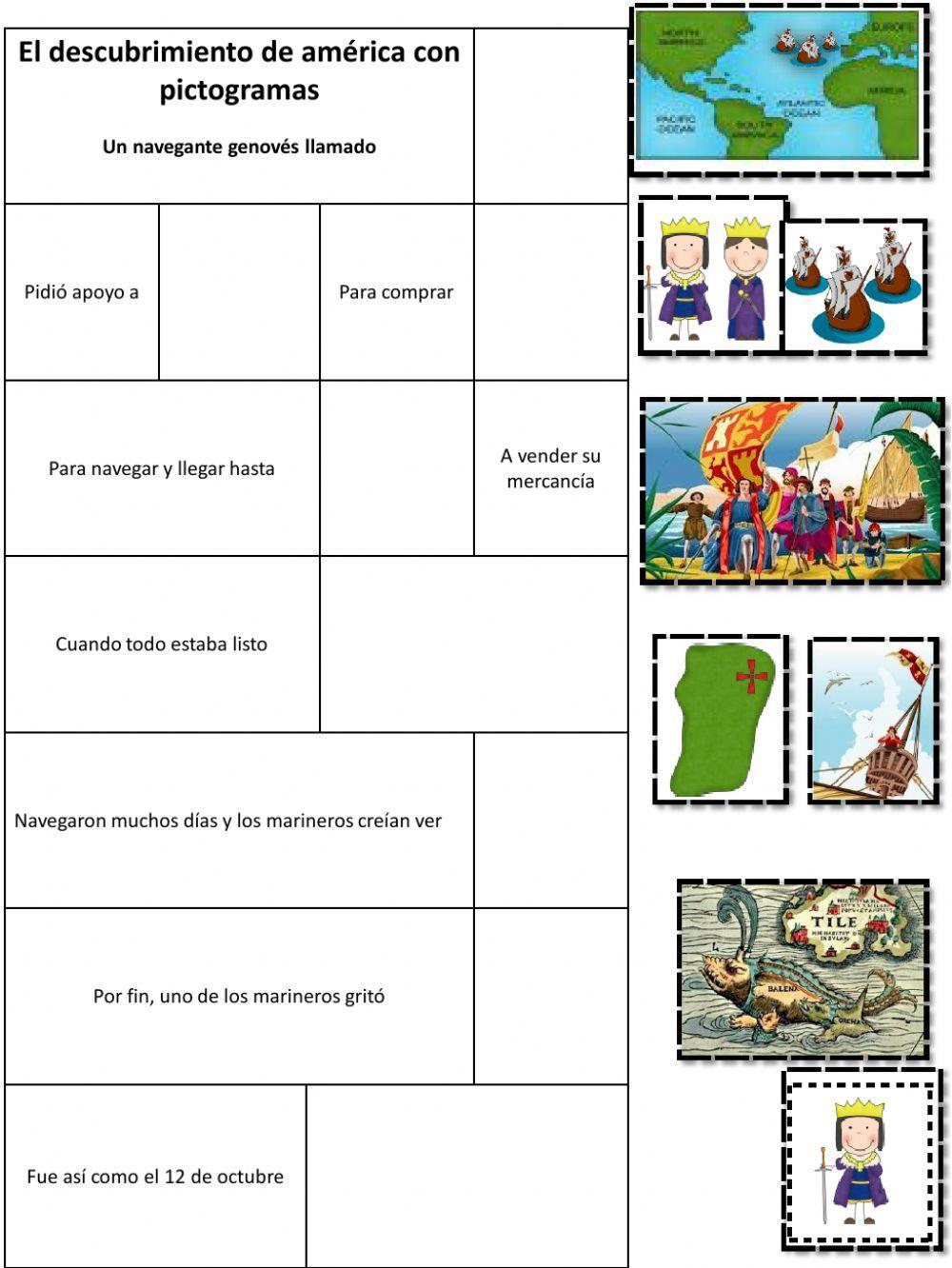 Descubrimiento de américa con pictogramas