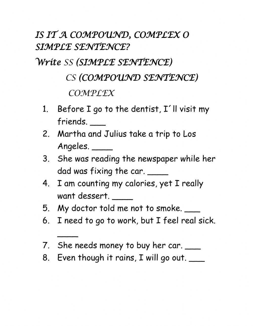 Complex compound and simple sentences