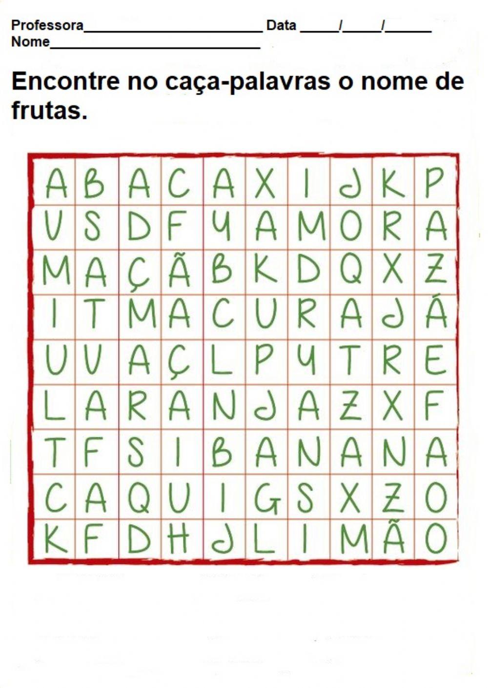 Caça palavras de frutas