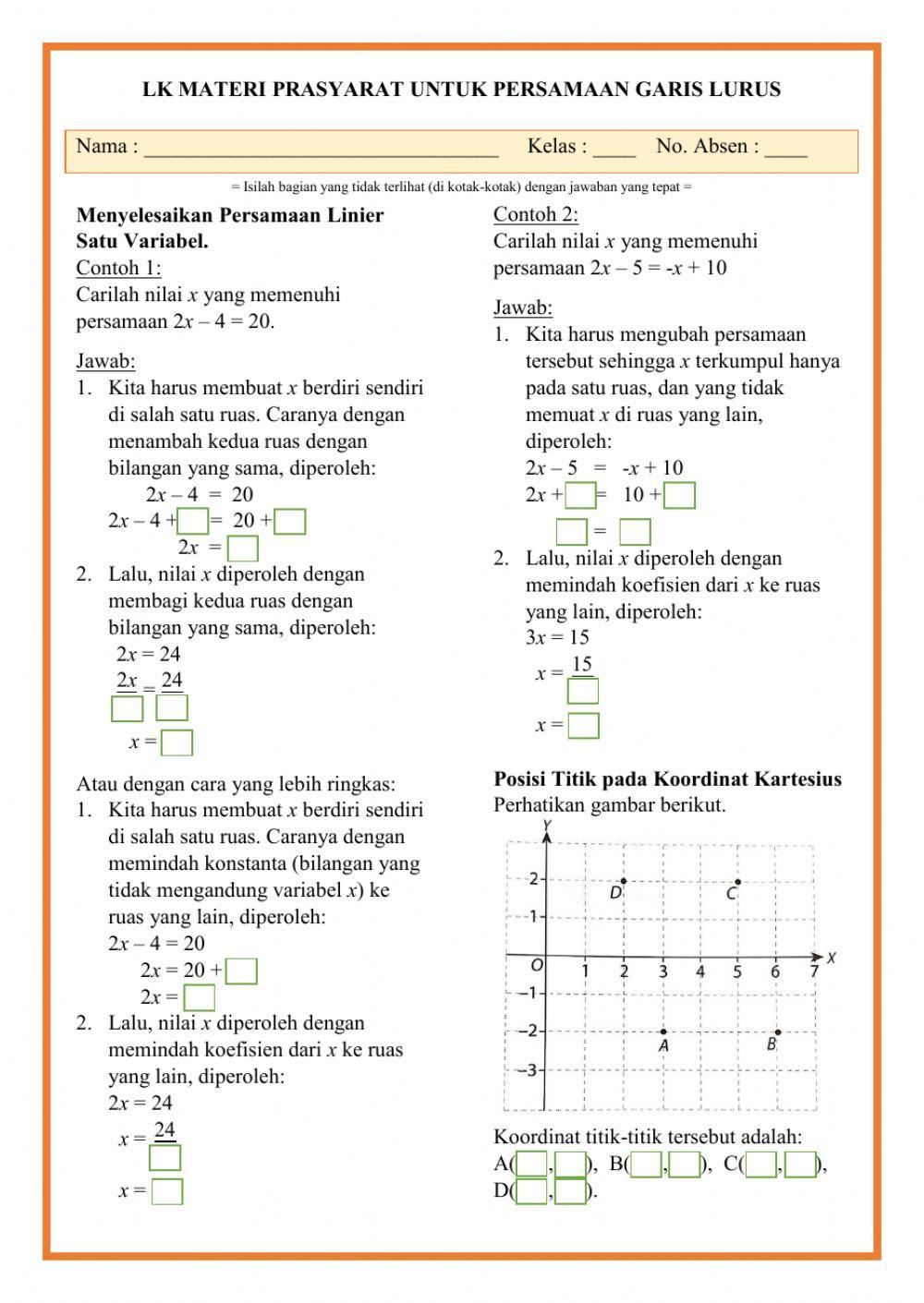 Prasyarat Persamaan Garis Lurus
