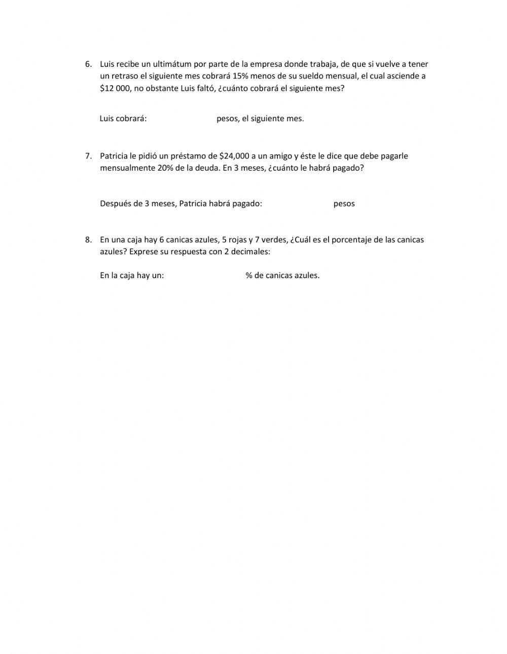 Problemas de porcentajes