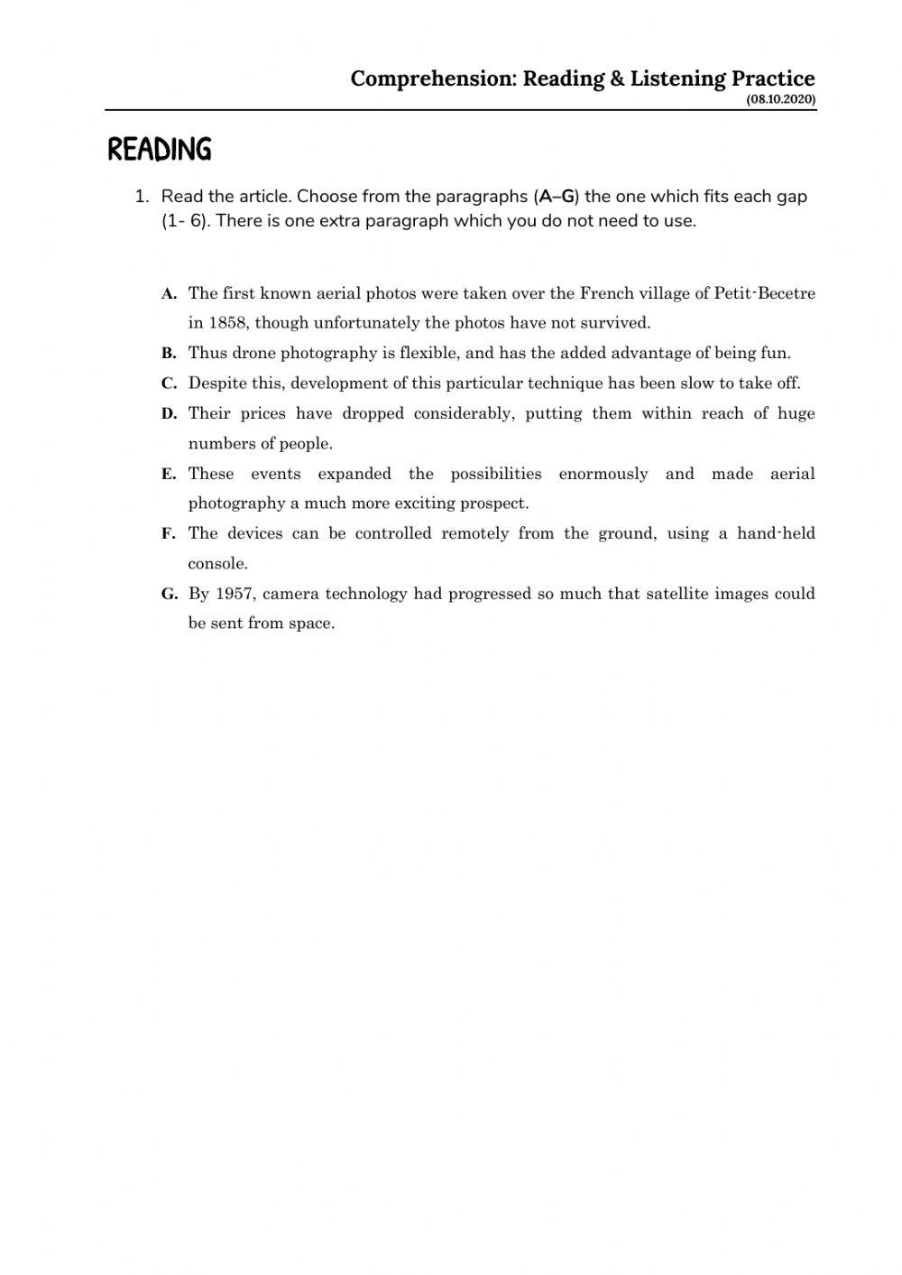 Comprehension: Reading & Listening