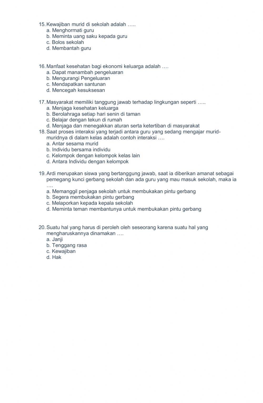 Penilaian Harian Tema 4 Subtema 1