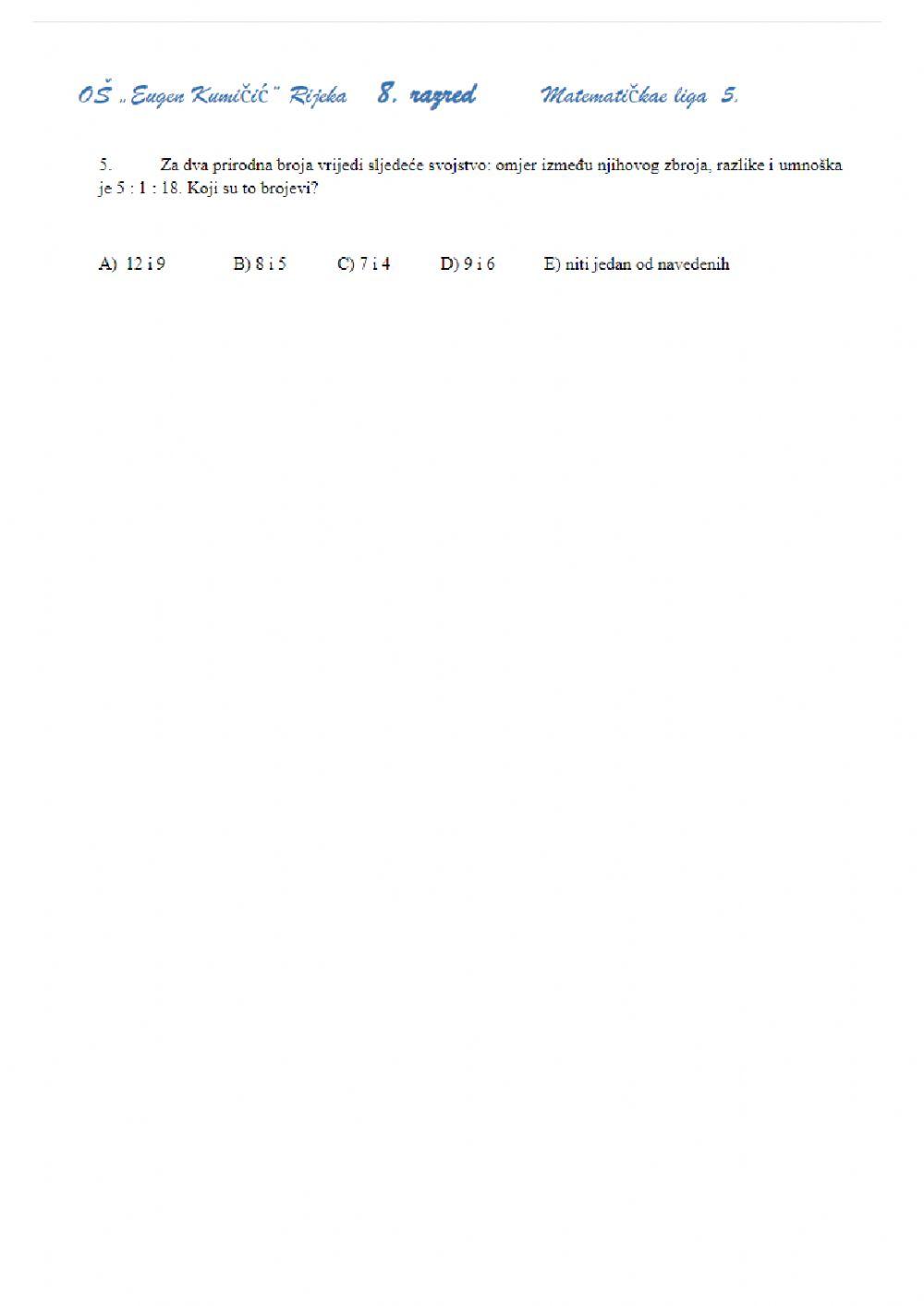 MATEMATIČKA LIGA 1 KOLO 8