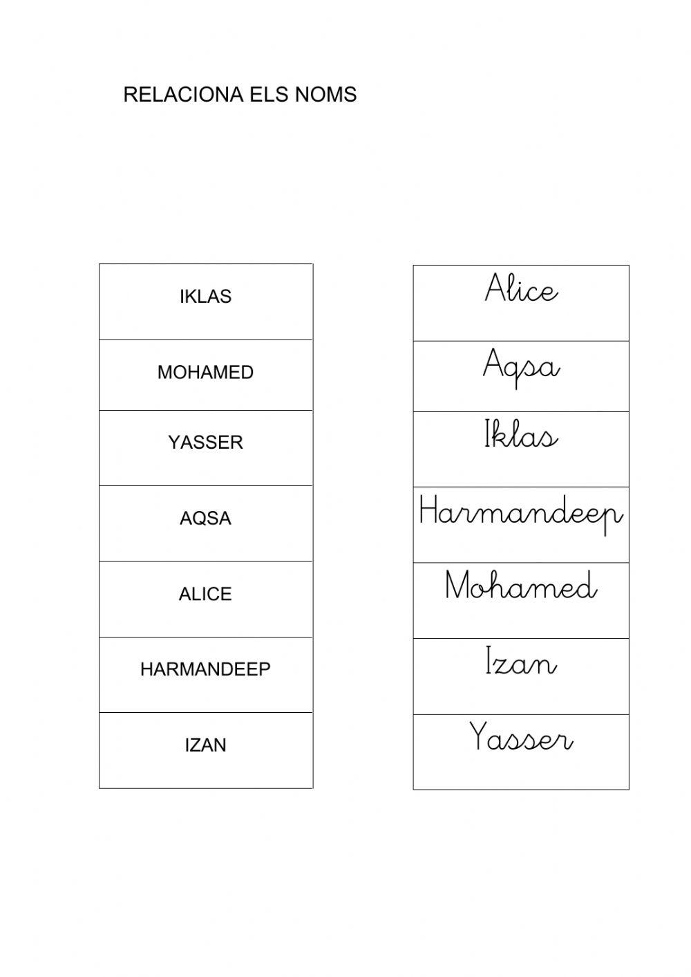 Relacionar noms de la classe lletra lligada