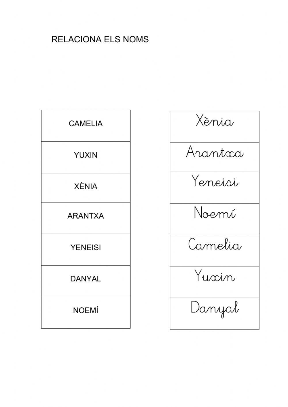 Relacionar noms de la classe lletra lligada