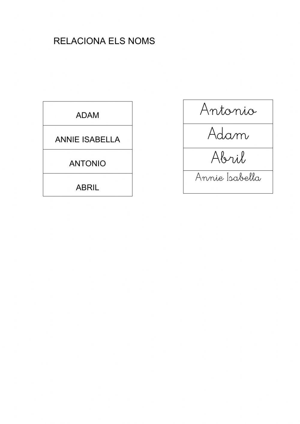 Relacionar noms de la classe lletra lligada Primer B