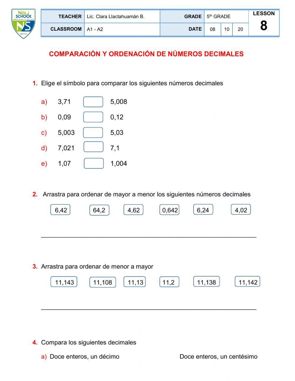 Comparación de números decimales