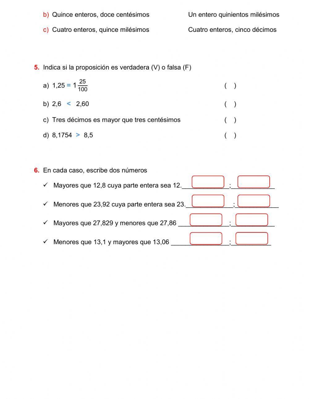 Comparación de números decimales