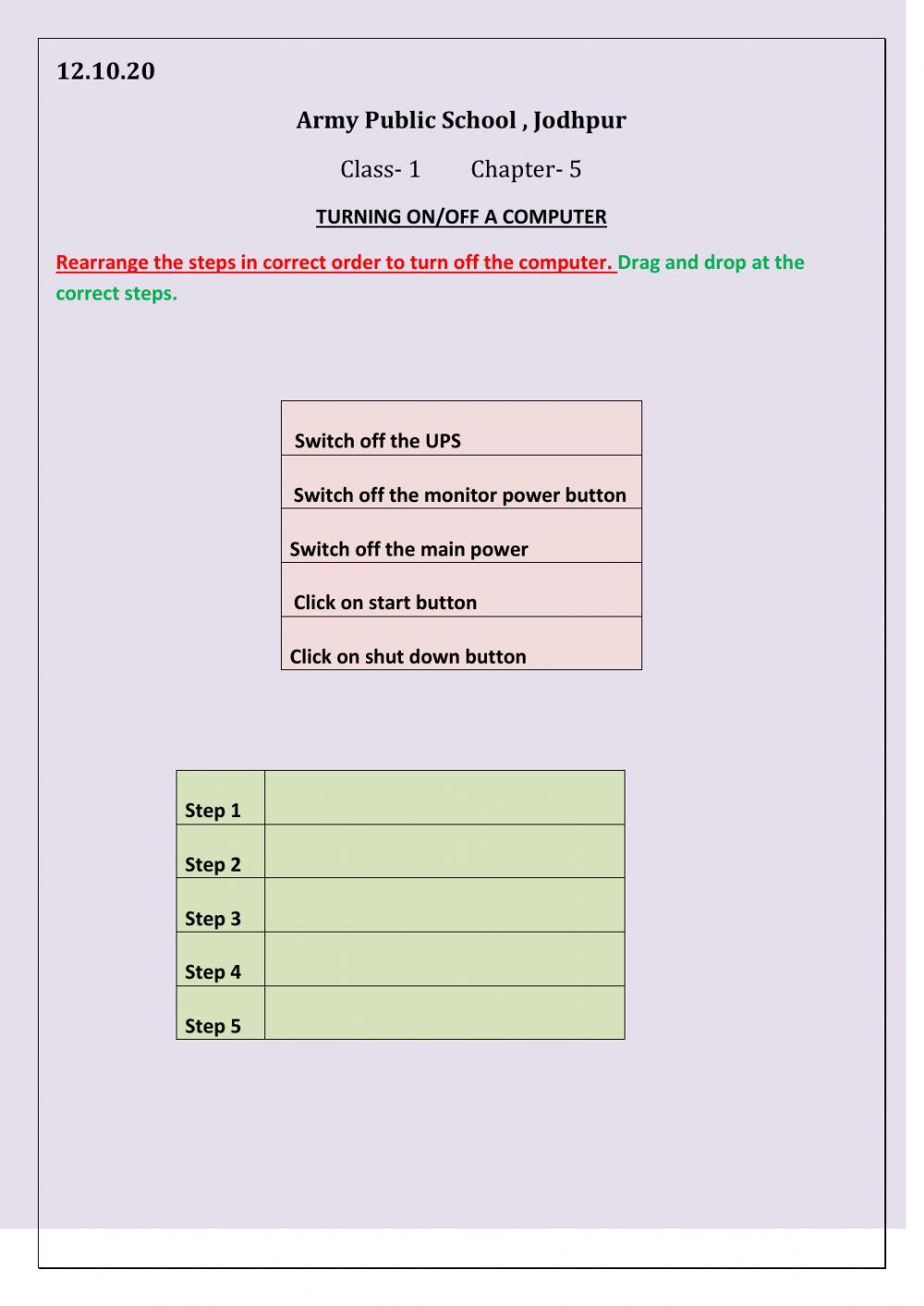 Steps to turn off the computer worksheet | Live Worksheets