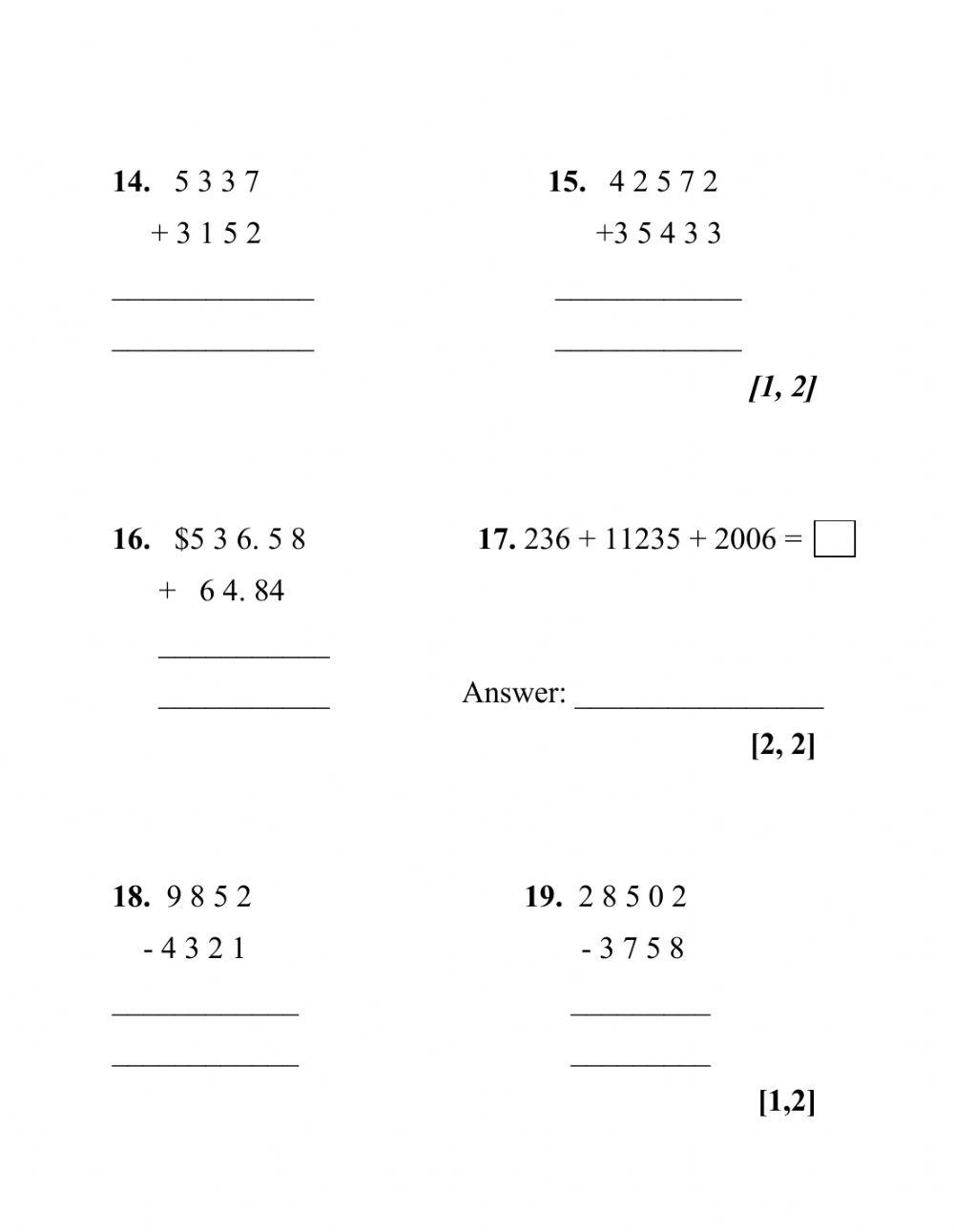 Computation Pretest worksheet | Live Worksheets