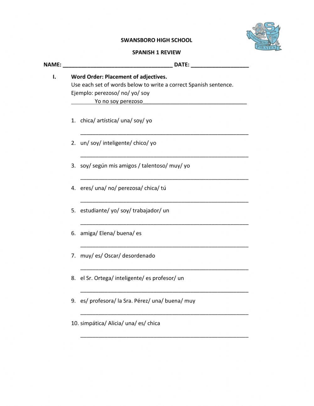 Placement of adjectives