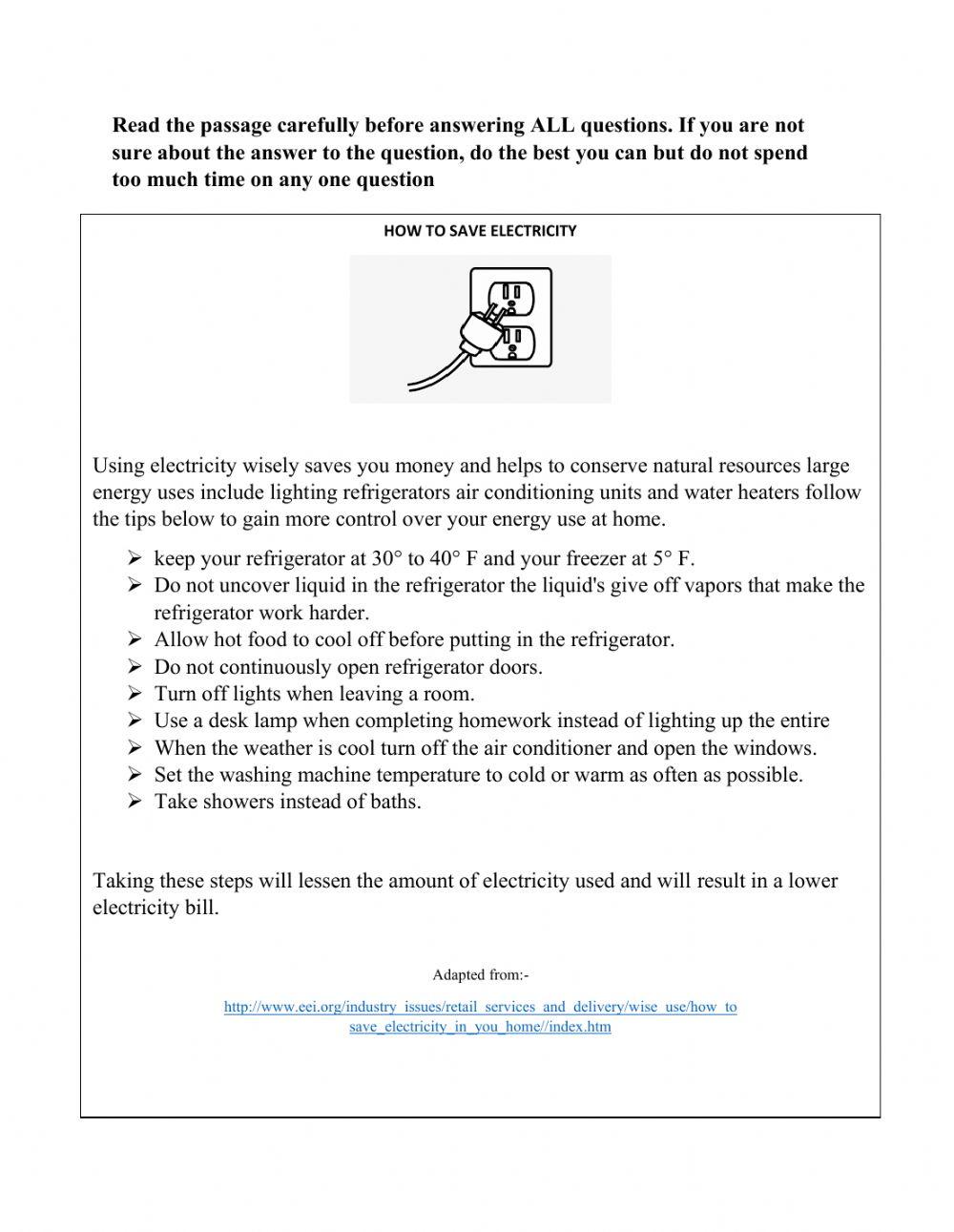 Reading Comprehension Pretest