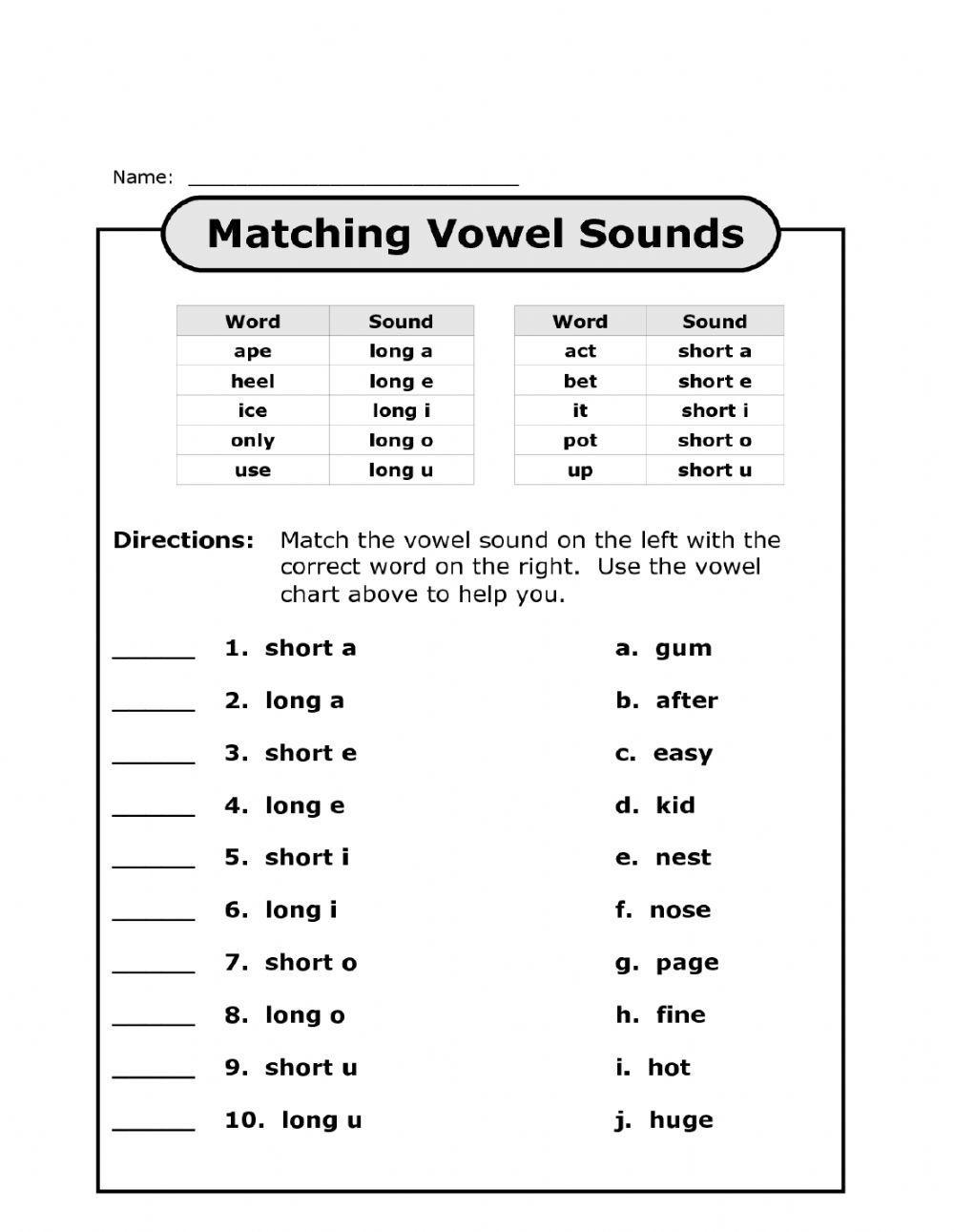 Long and Short Vowel Worksheet
