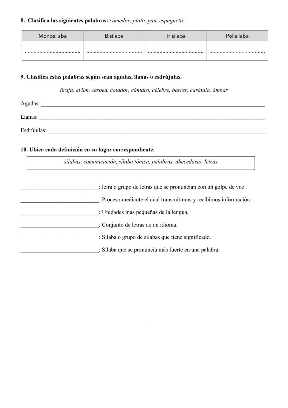 Ficha de repaso de lengua. unidad 1