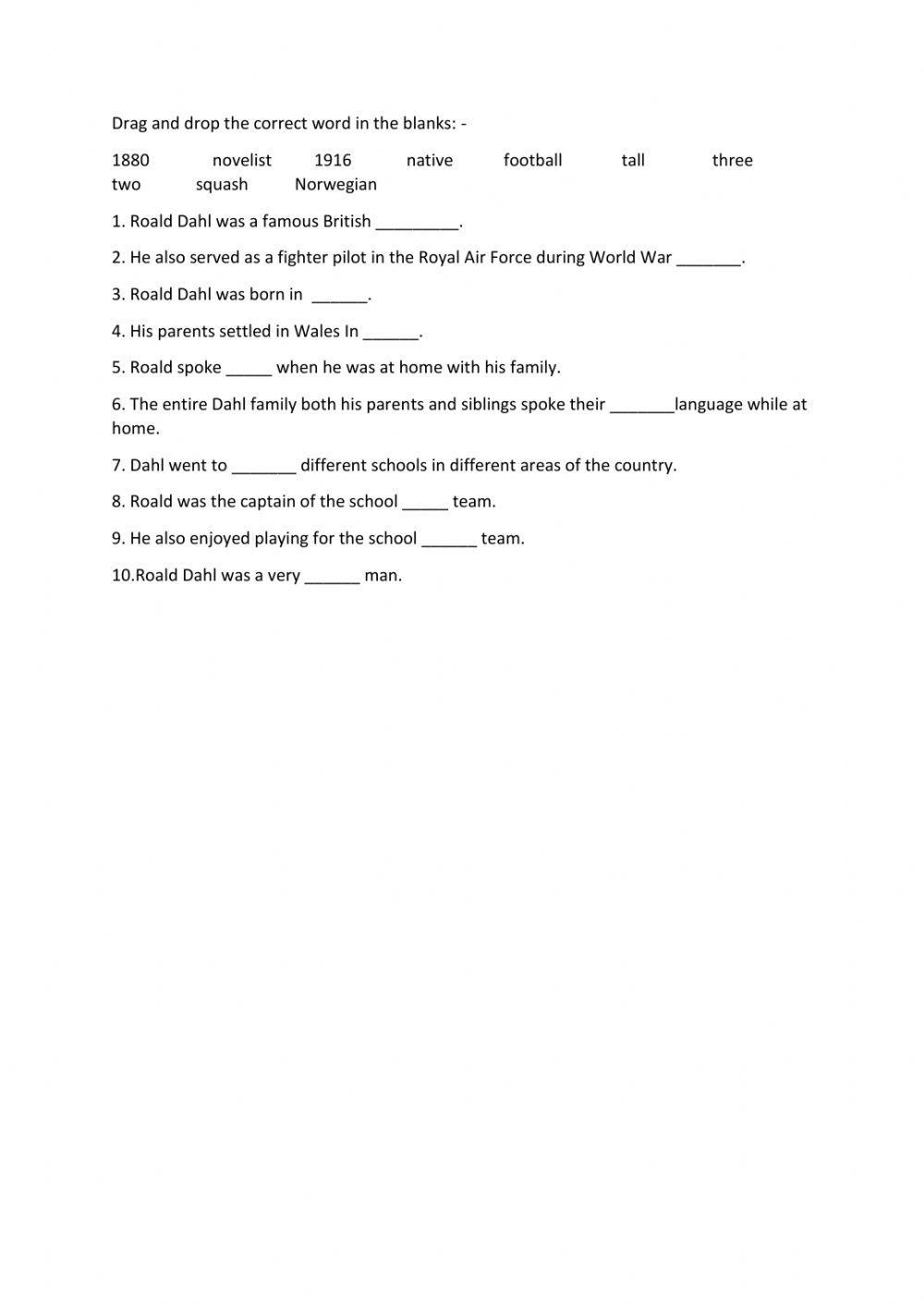 Information about Roald Dahl