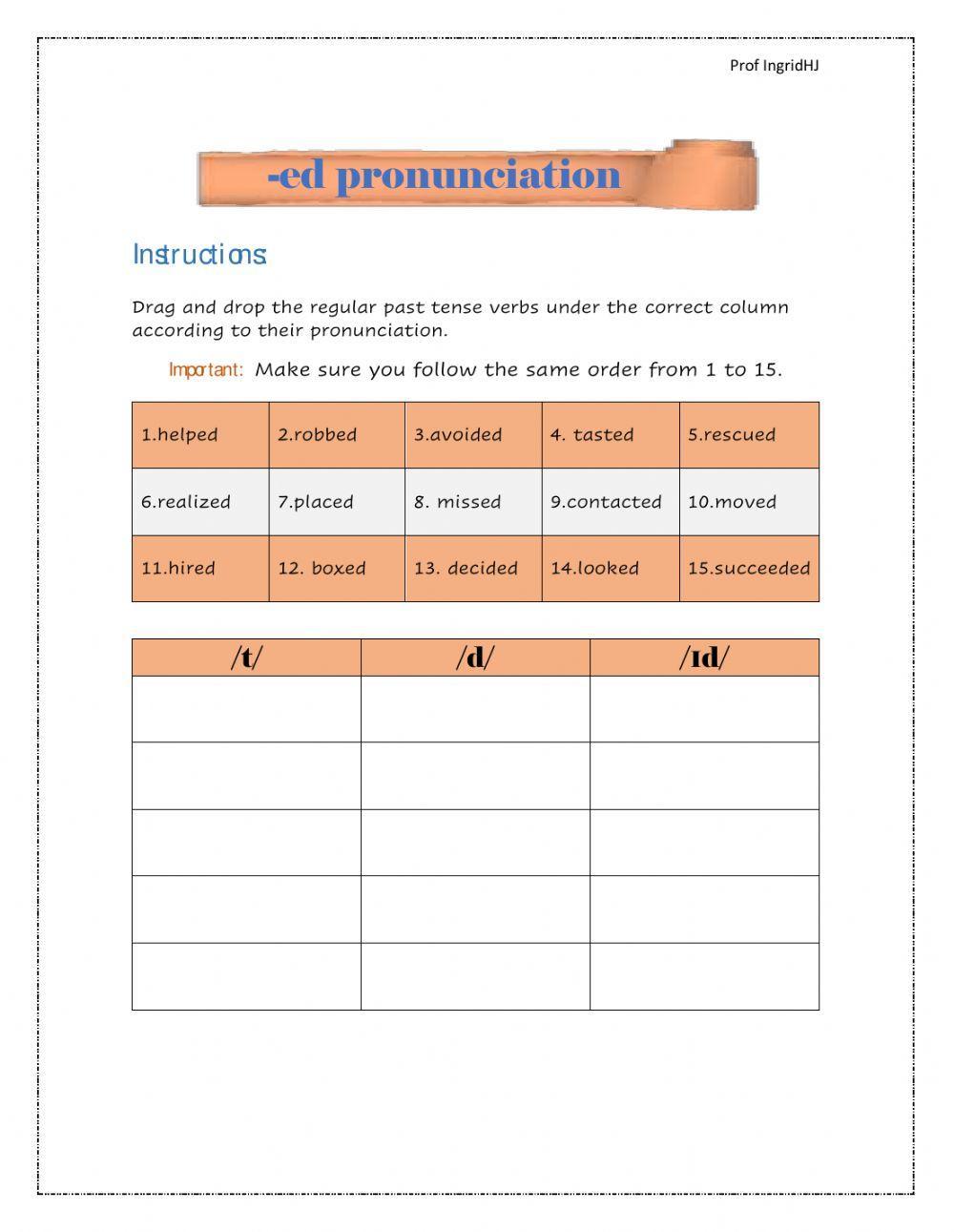 Ed pronunciation of regular verbs in past