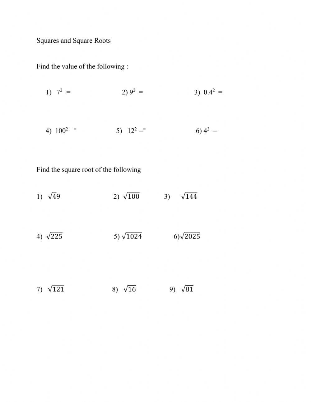 Squares and square roots