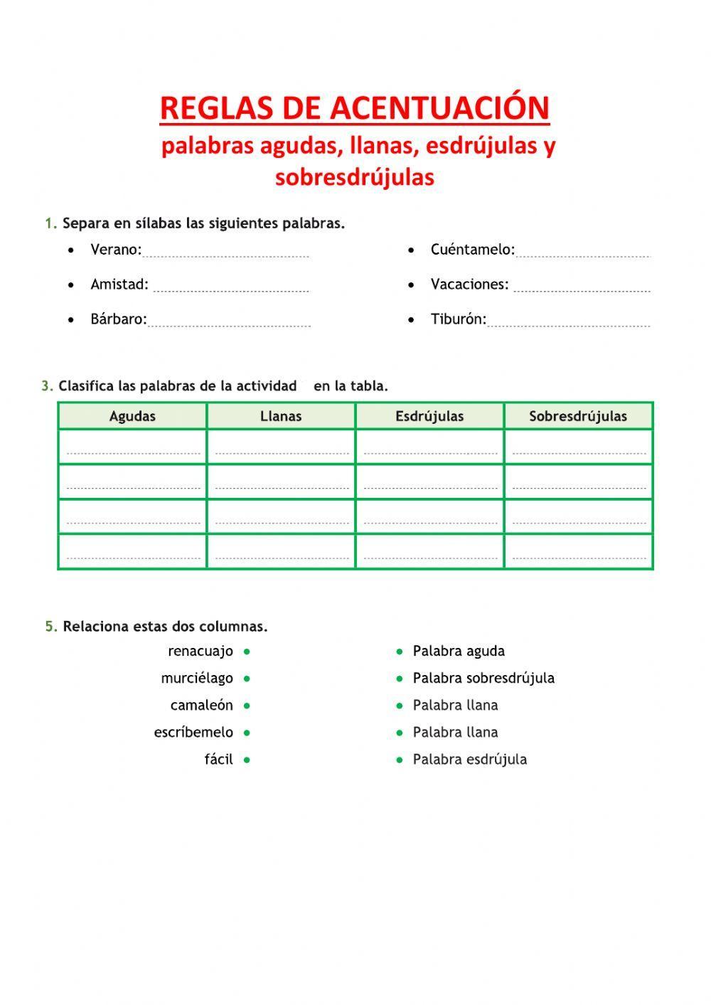 Reglas de acentuación online worksheet for 6ºprimaria | Live Worksheets