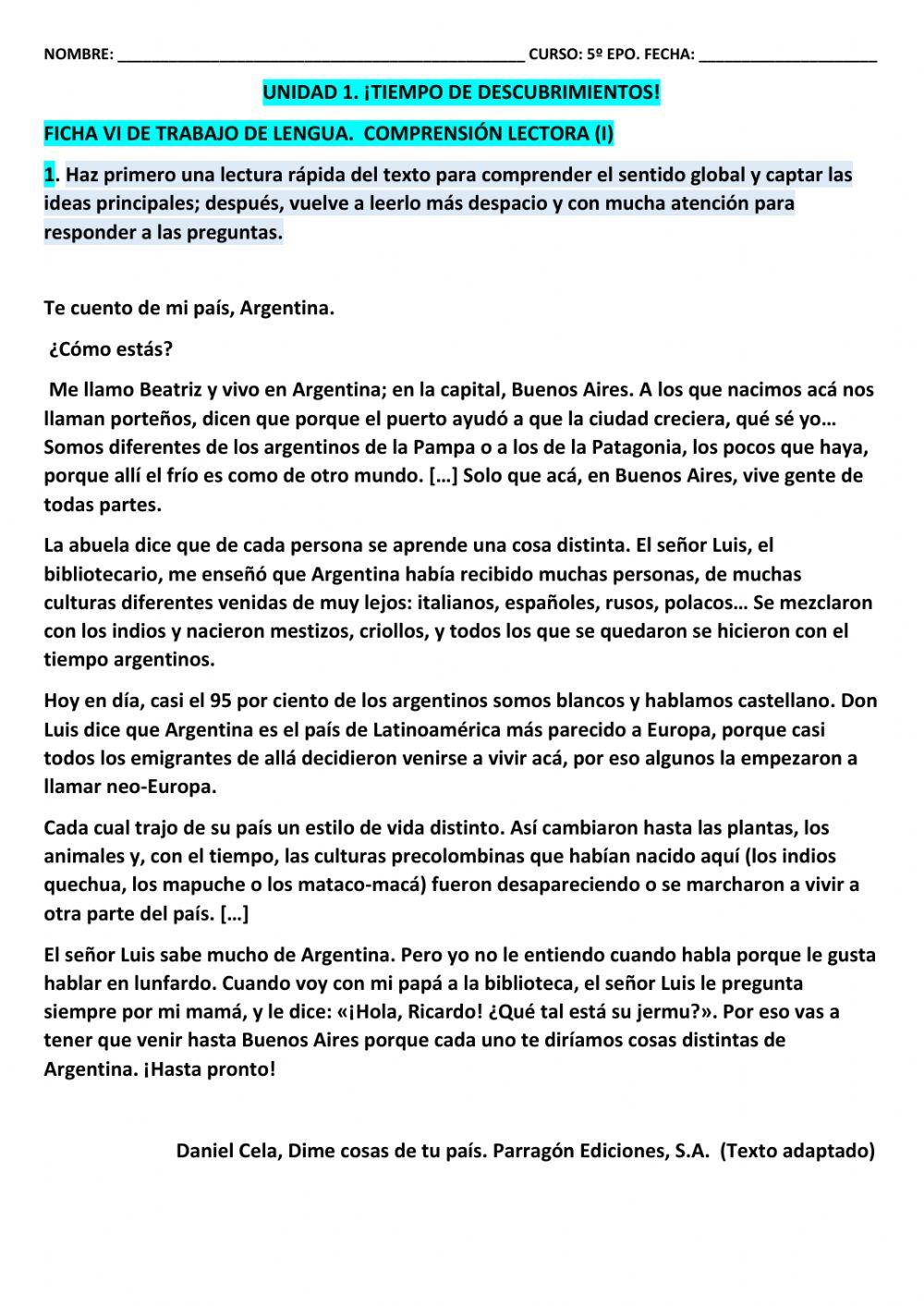 Ficha 6 LCL CL 5º EPO