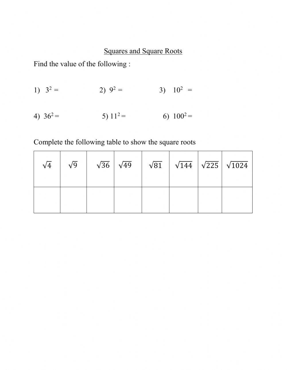 Squares and square roots