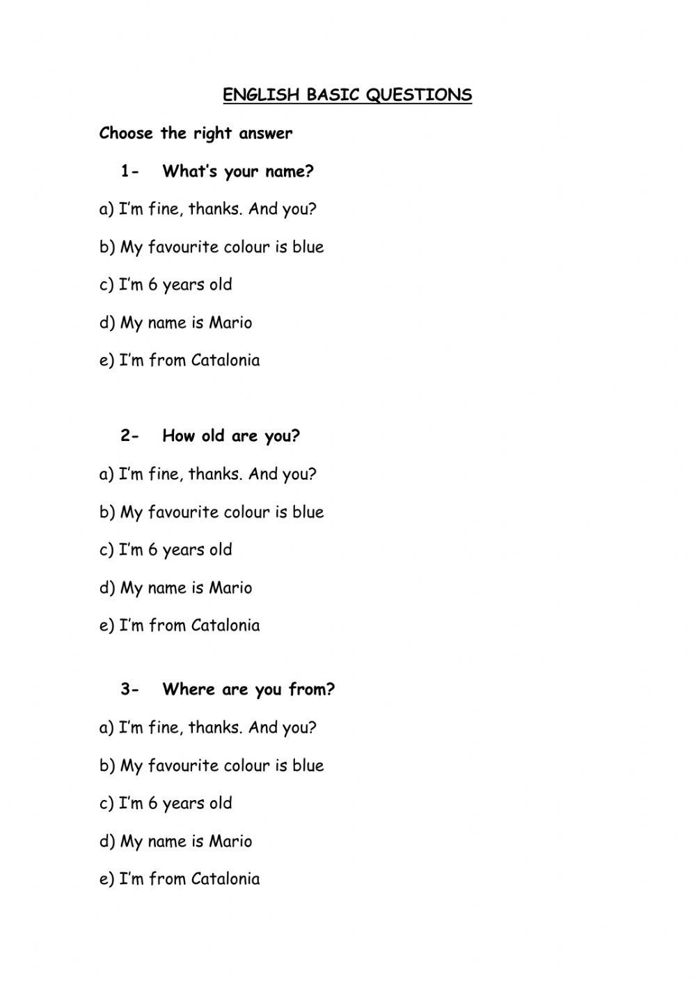 Key Basic Questions worksheet | Live Worksheets