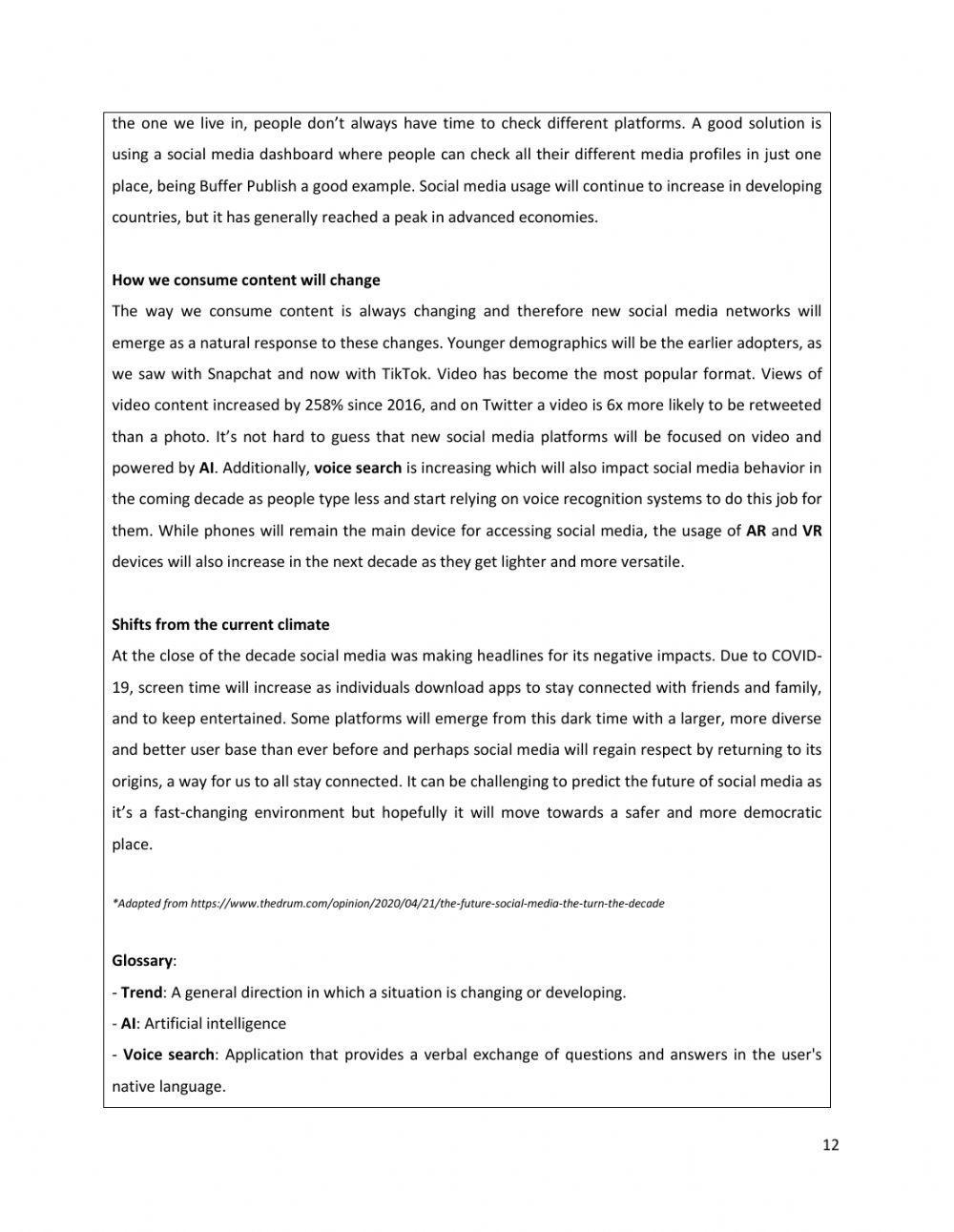 The Future of Social Media Reading 2 Unit 5