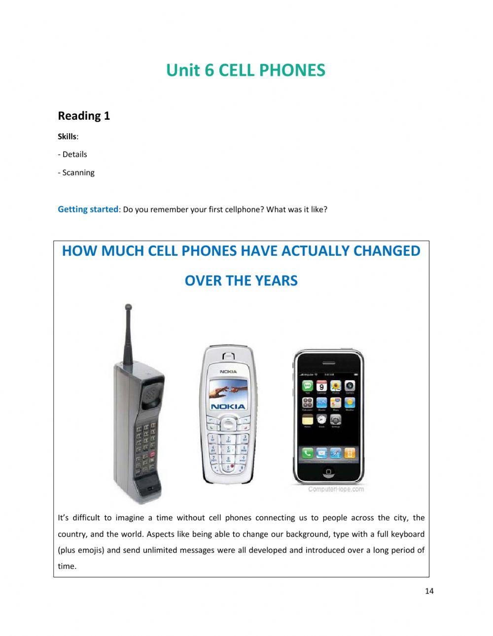 How much cell phones have actually changed worksheet | Live Worksheets