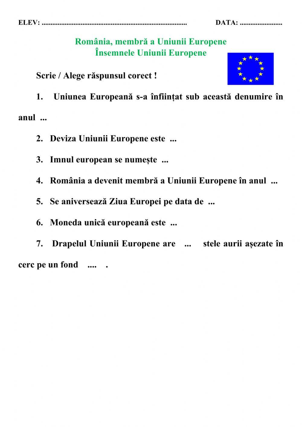 România, membră a Uniunii Europene. Însemnele Uniunii Europene