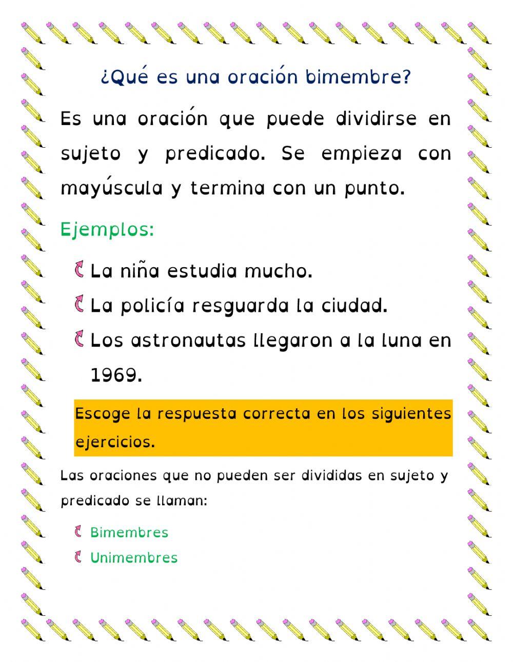 Oración unimembre y bimembre