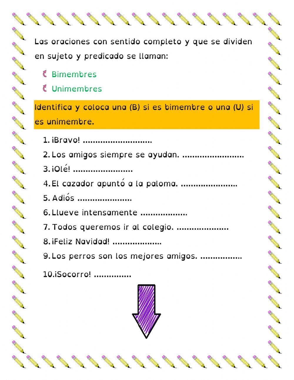 Oración unimembre y bimembre