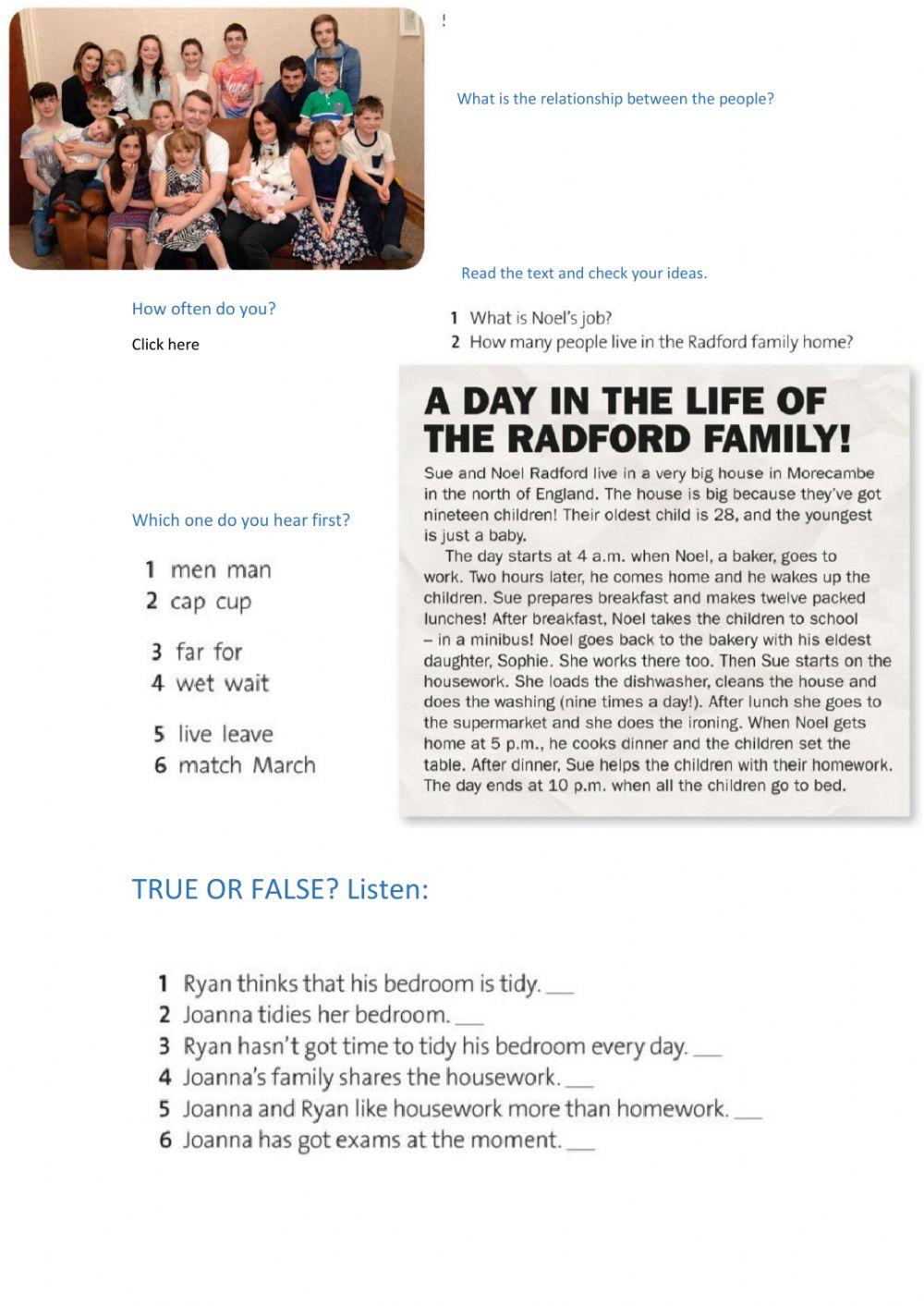 Family online exercise for 6 Live Worksheets