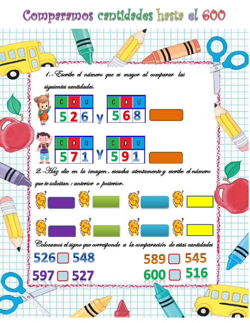 Compararación de números entre el 500 al 600