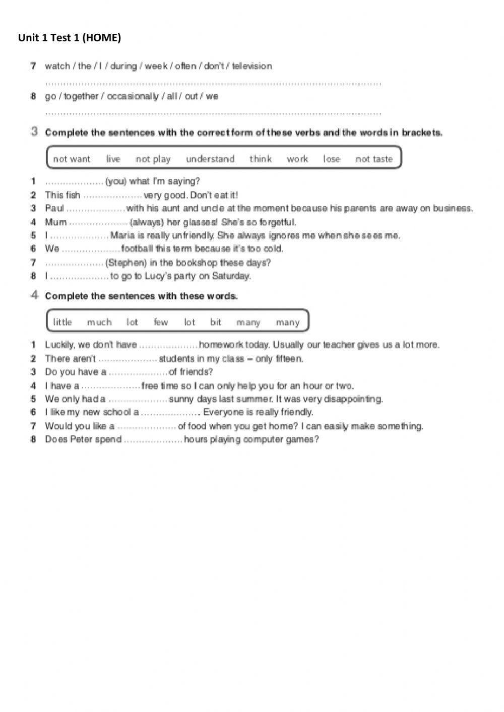 Final Test Unit 1 Complete Pet