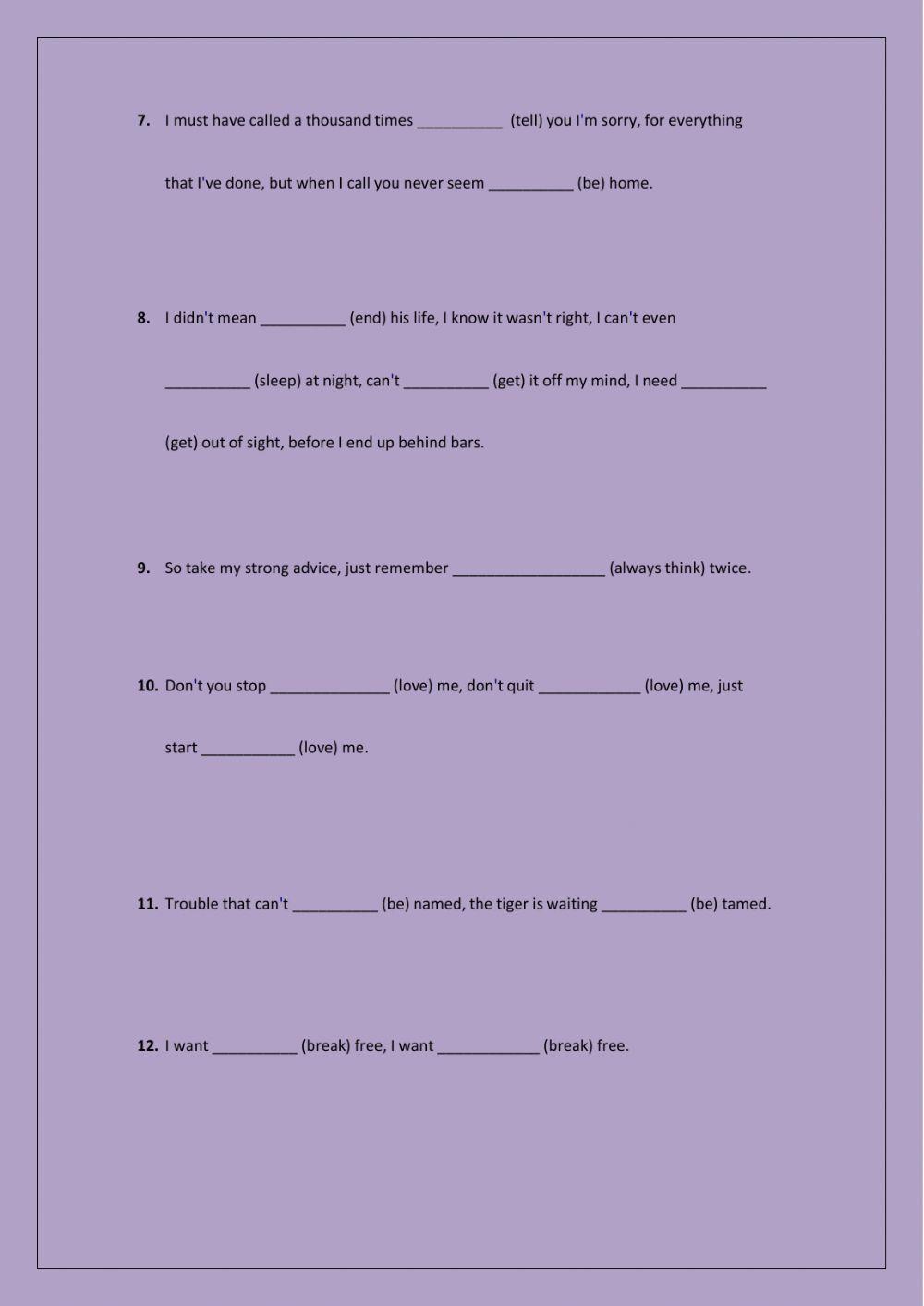 Verb pattern learning with songs