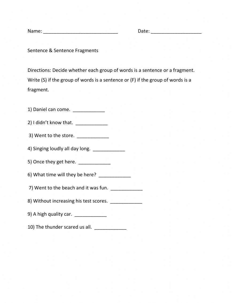 Sentences and fragments