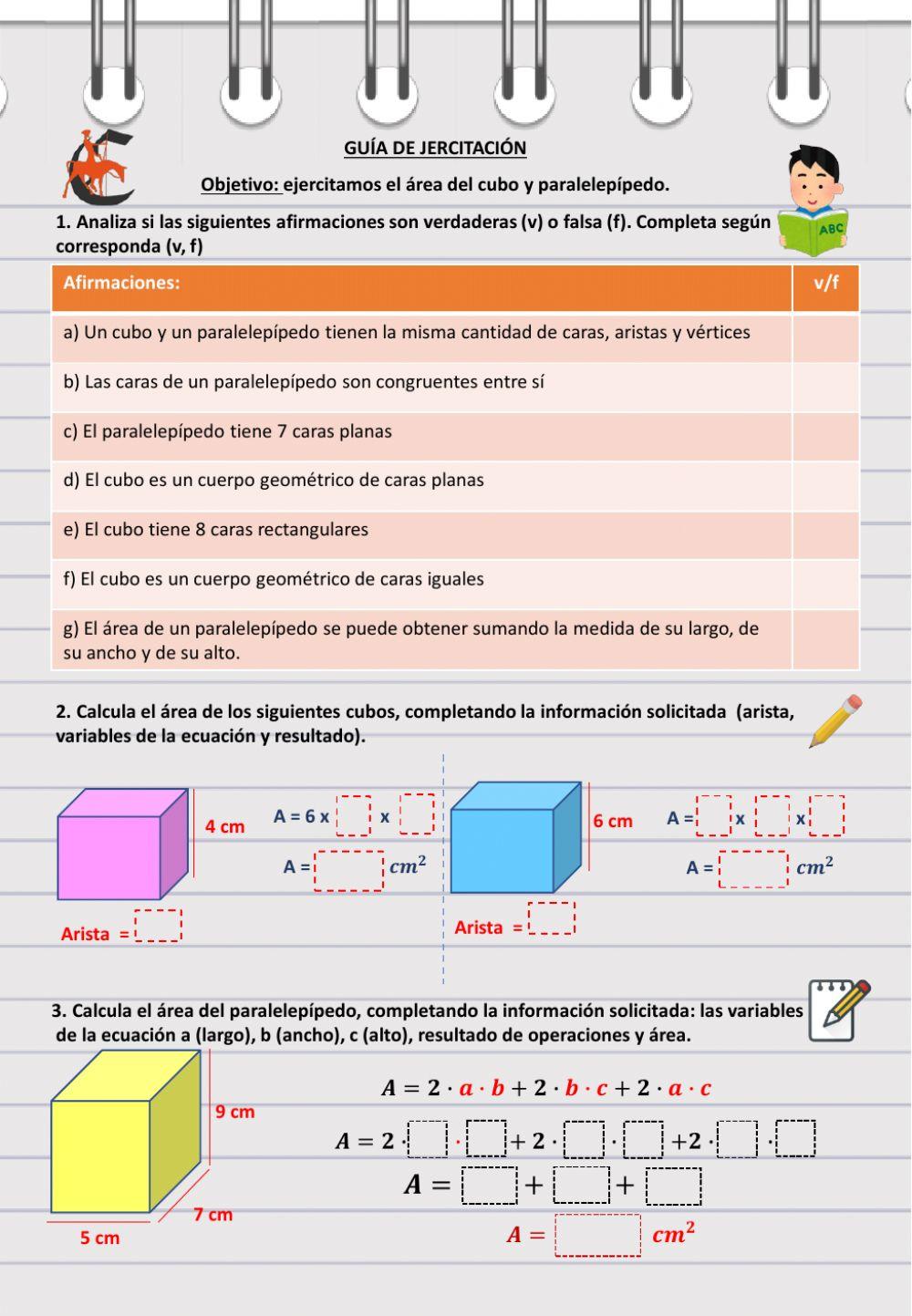 Área de cubos y paralelepípedo
