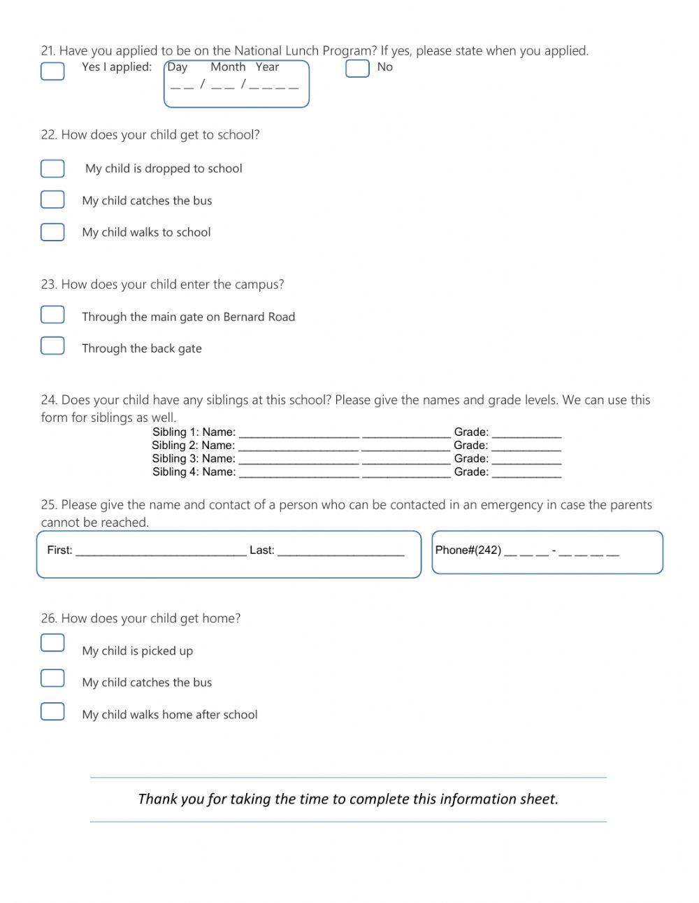 STUDENT INFORMATION SHEET (LIVE WORKSHEET VERSION)
