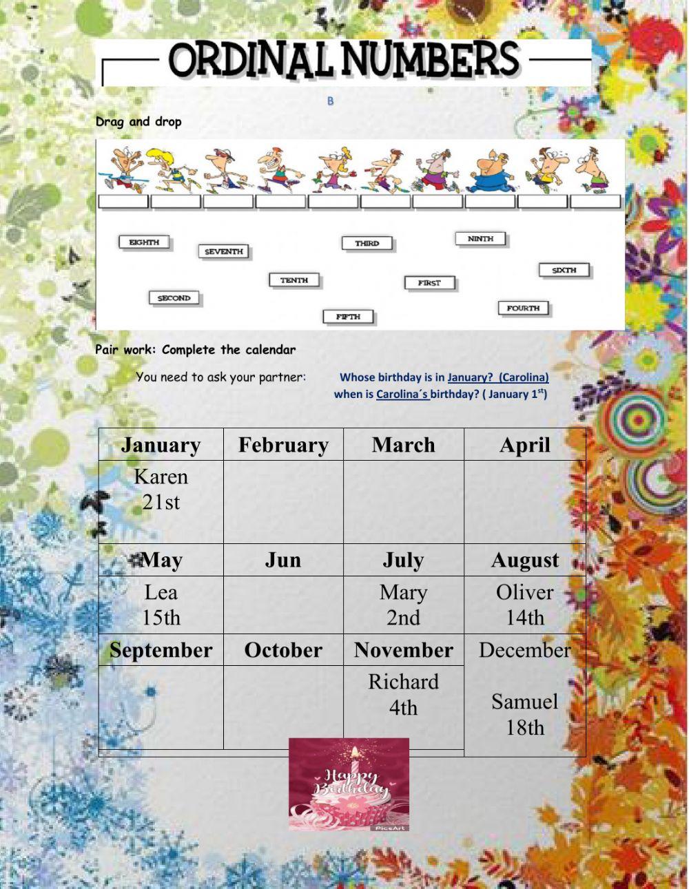 Pair Work: Birthdays B