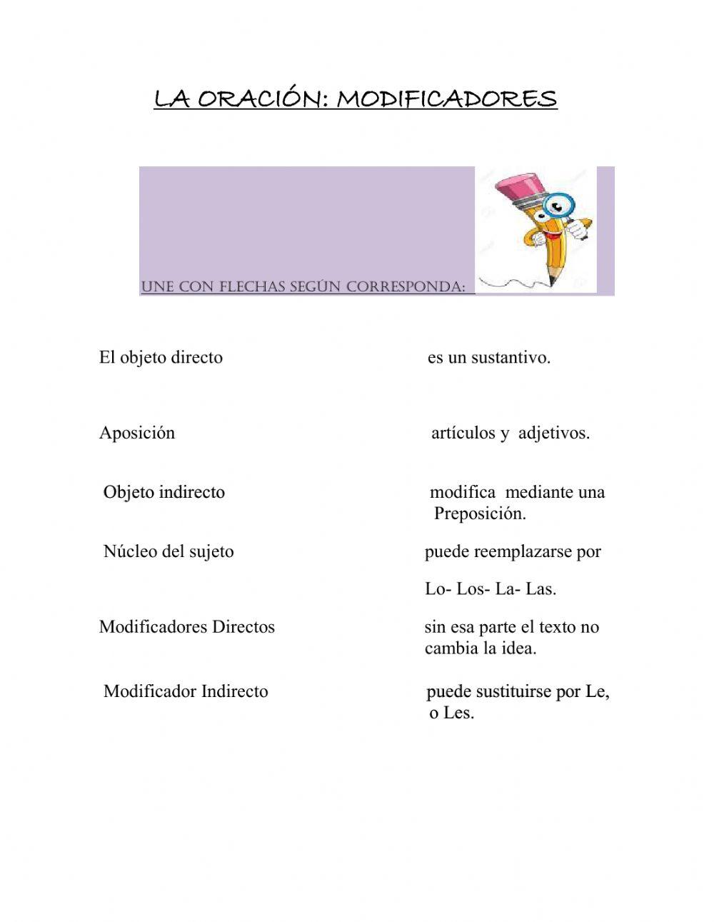 La oracioón:modificadores