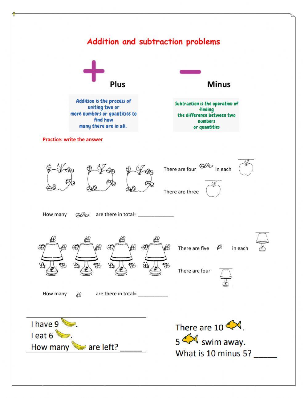 Subtraction and addition worksheet | Live Worksheets