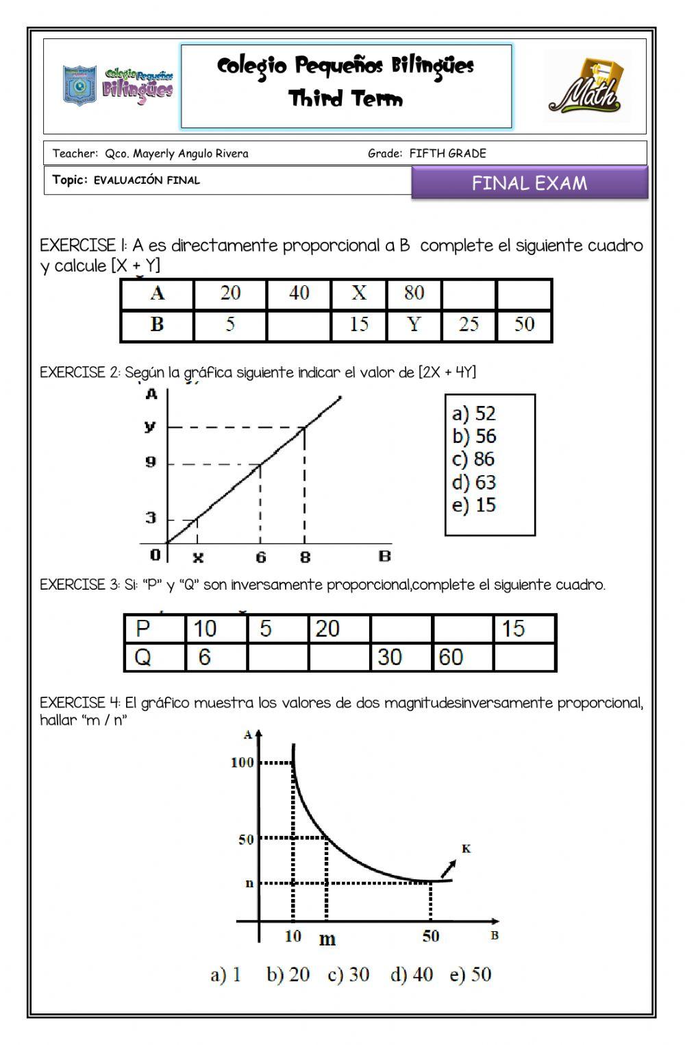 Final exam -third term-fifth grade -math -2020