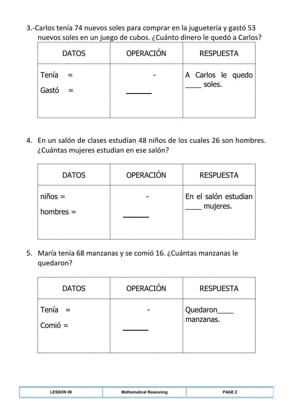 Problemas de sumas y restas