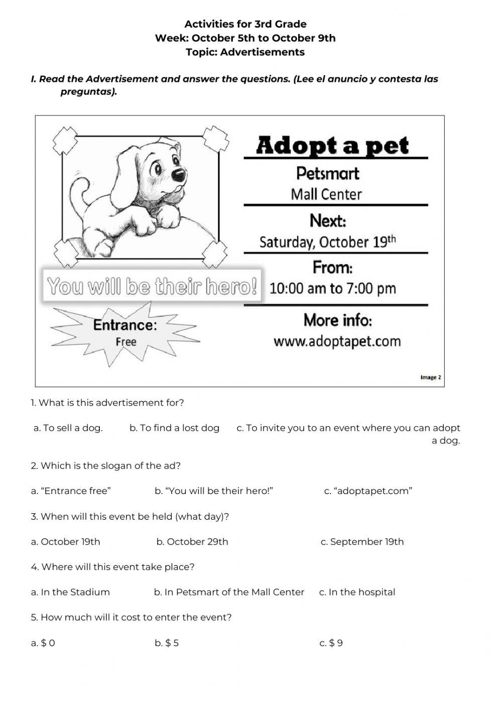 Activities for 3rd Grade - Octiber 6th