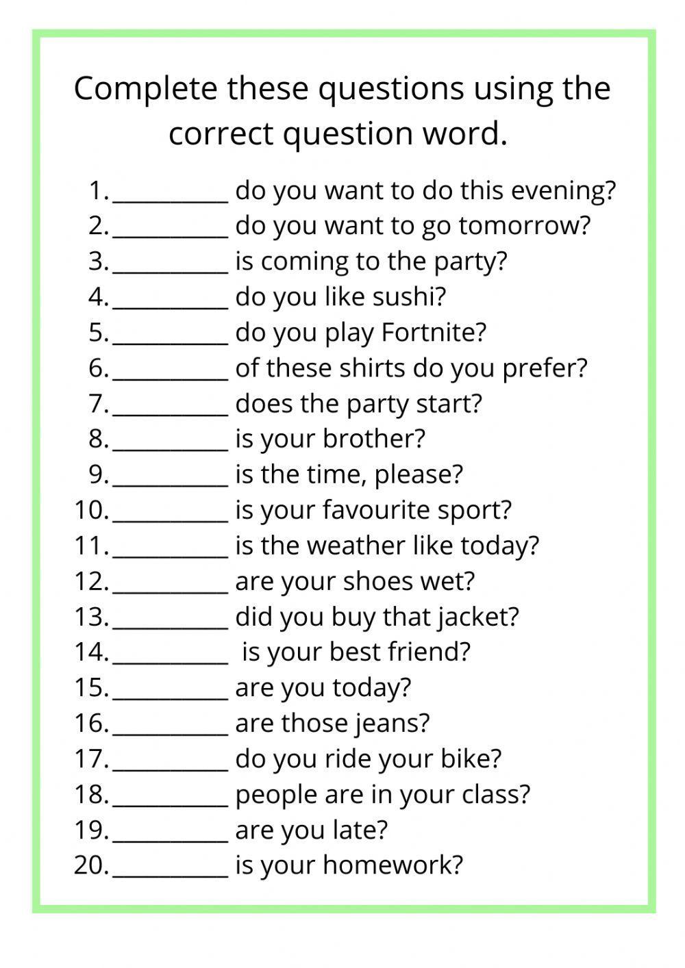 Question words in English Question words in English